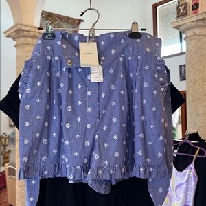 Blue And White Striped Ruffle Edge Short